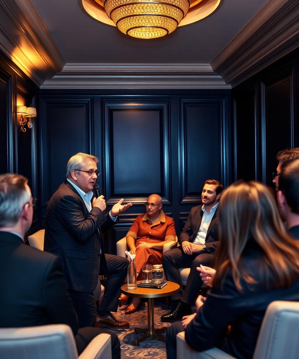 Speaker addressing a mastermind group